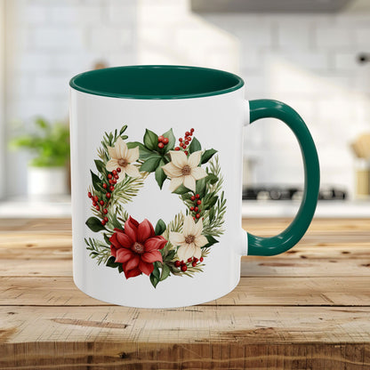 Holiday Poinsettia Wreath Mug (11/15oz)