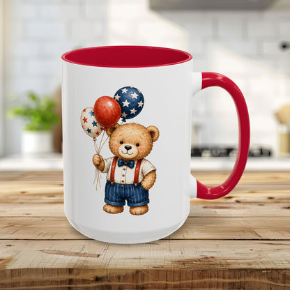 Patriotic Teddy Bear with Star Balloons Mug (11/15oz)