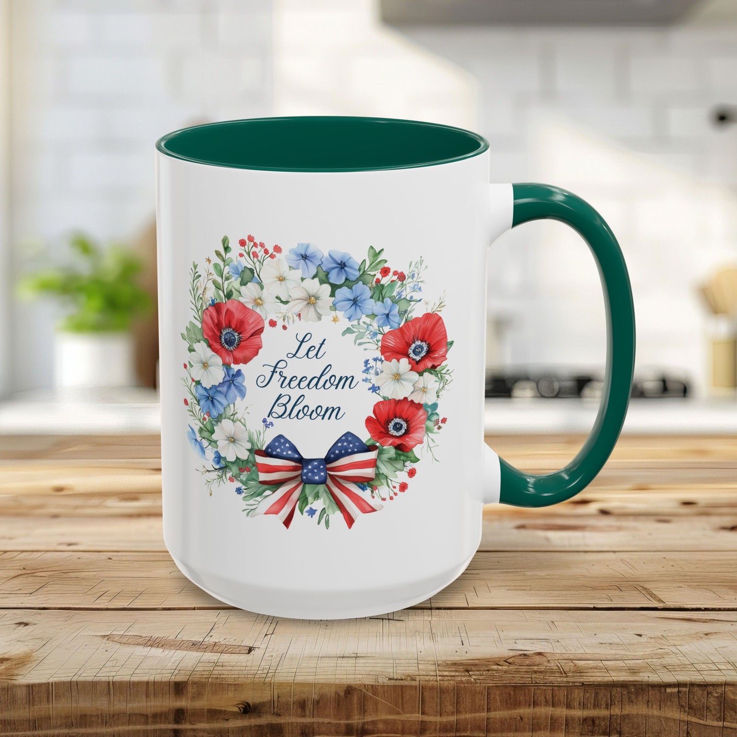 Let Freedom Bloom Patriotic Floral Wreath Mug (11/15oz)