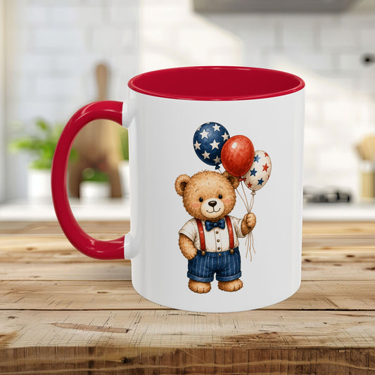 Patriotic Teddy Bear with Star Balloons Mug (11/15oz)