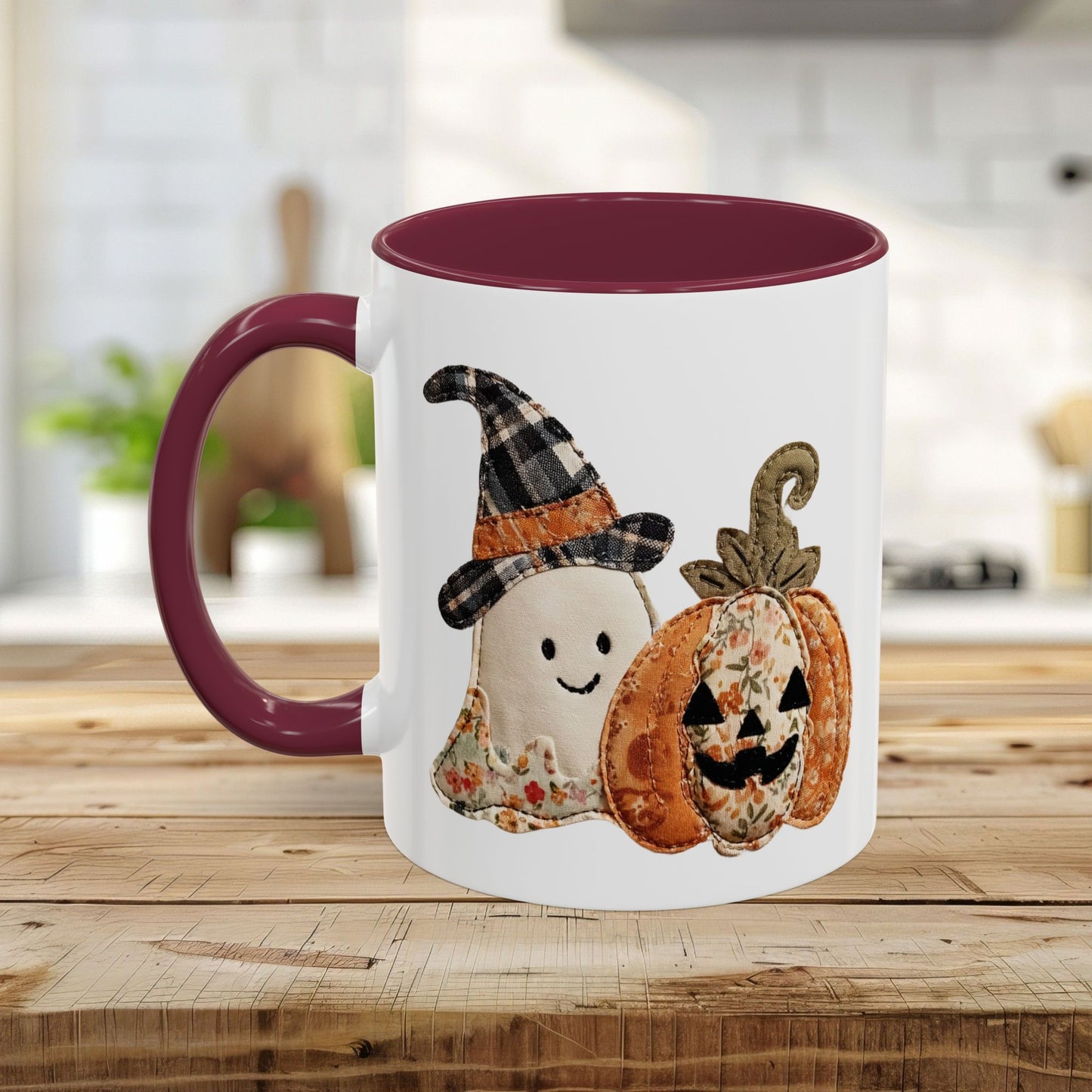 Patchwork Halloween Ghost & Jack-O'-Lantern Mug (11oz/15oz)