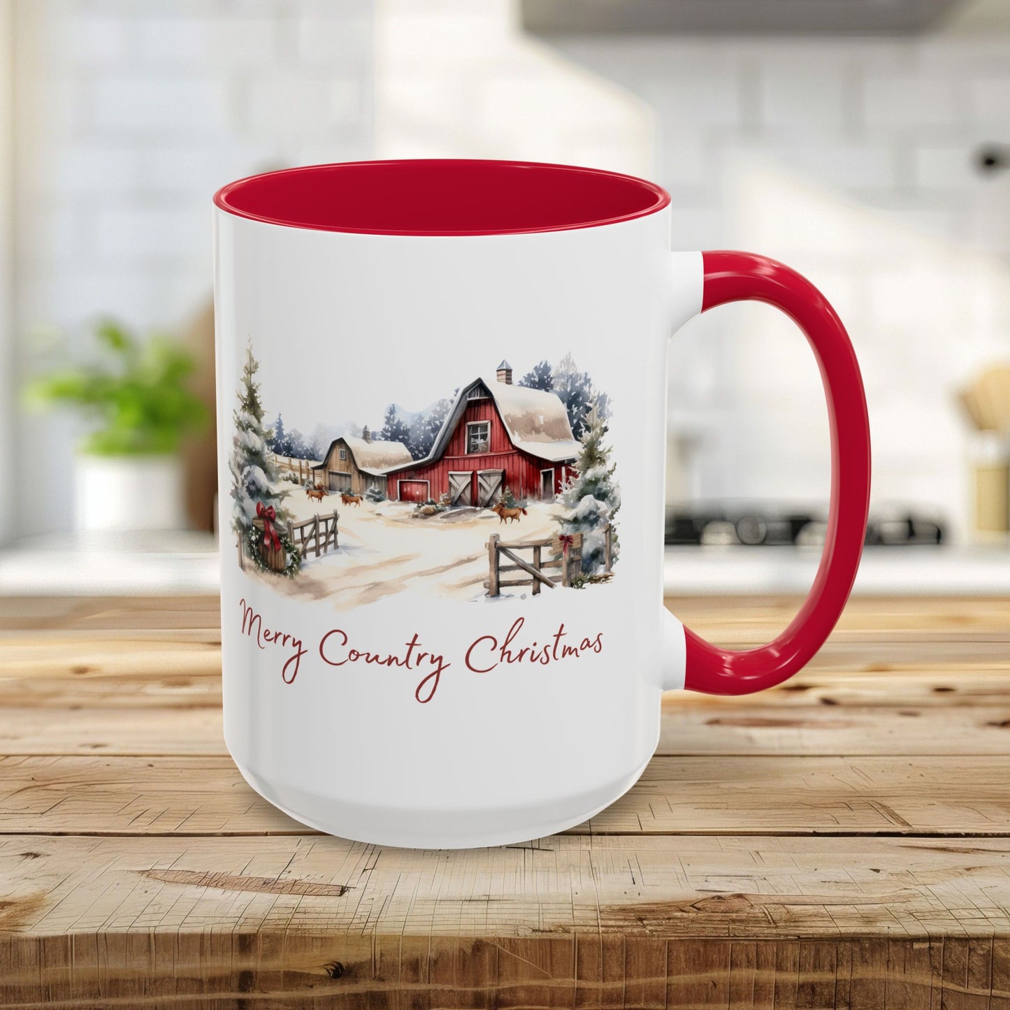 Merry Country Christmas with Red Barn Mug (11/15oz)