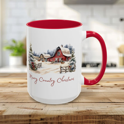 Merry Country Christmas with Red Barn Mug (11/15oz)