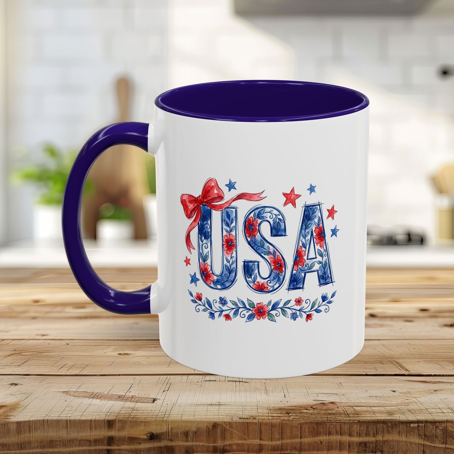 USA Patriotic Floral Bows & Stars Mug (11/15)