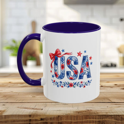 USA Patriotic Floral Bows & Stars Mug (11/15)
