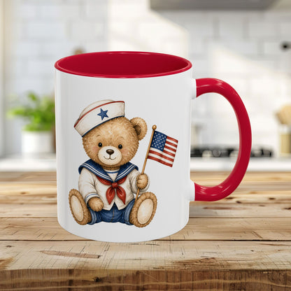 Patriotic Teddy Bear Sailor with Flag Mug (11/15oz)