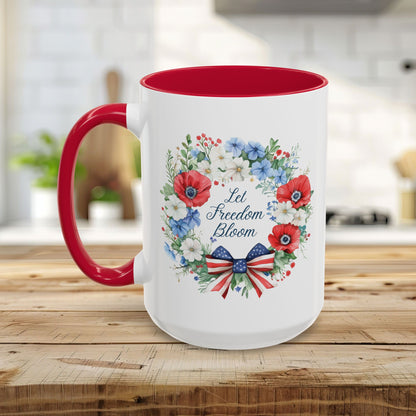 Let Freedom Bloom Patriotic Floral Wreath Mug (11/15oz)