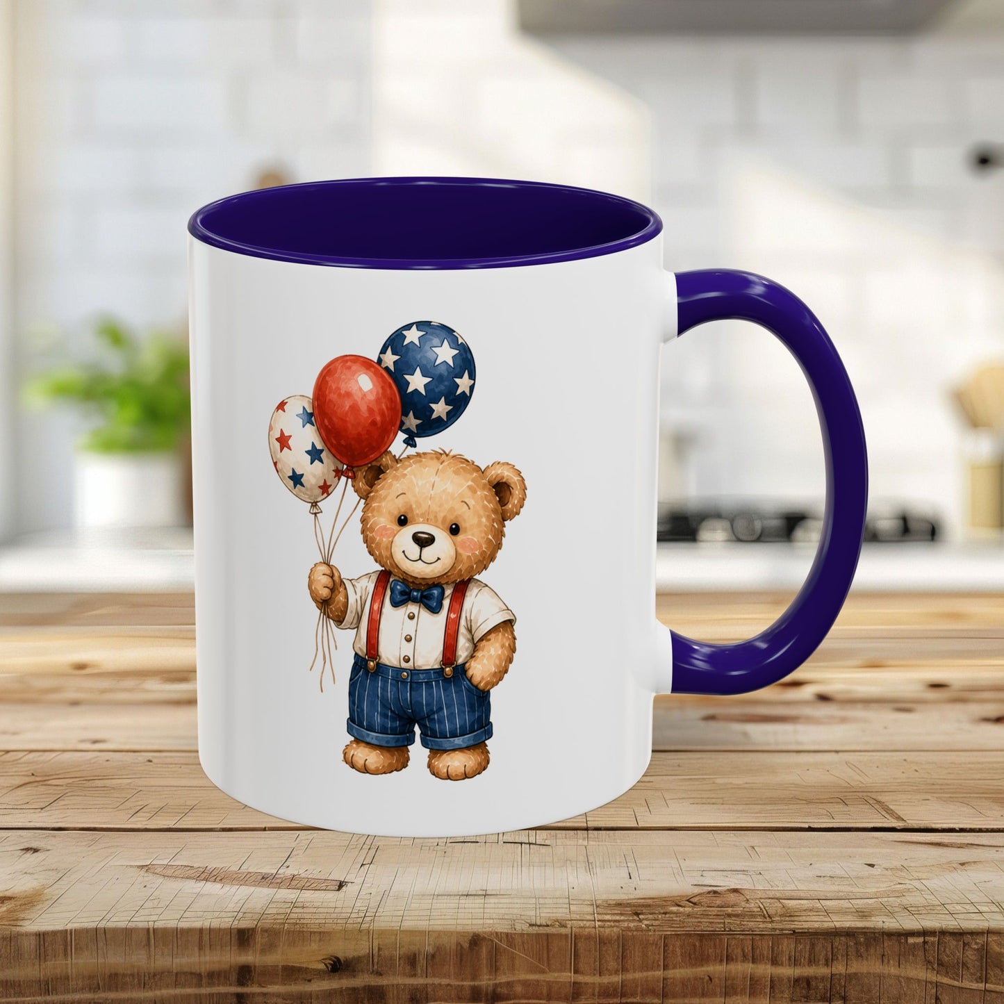 Patriotic Teddy Bear with Star Balloons Mug (11/15oz)