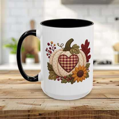 Faux Patchwork Pumpkin Heart Mug (11/15oz)