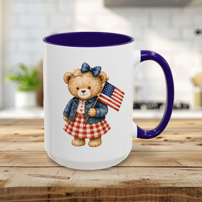 Patriotic Teddy Bear Girl with Gingham Dress (11/15oz)