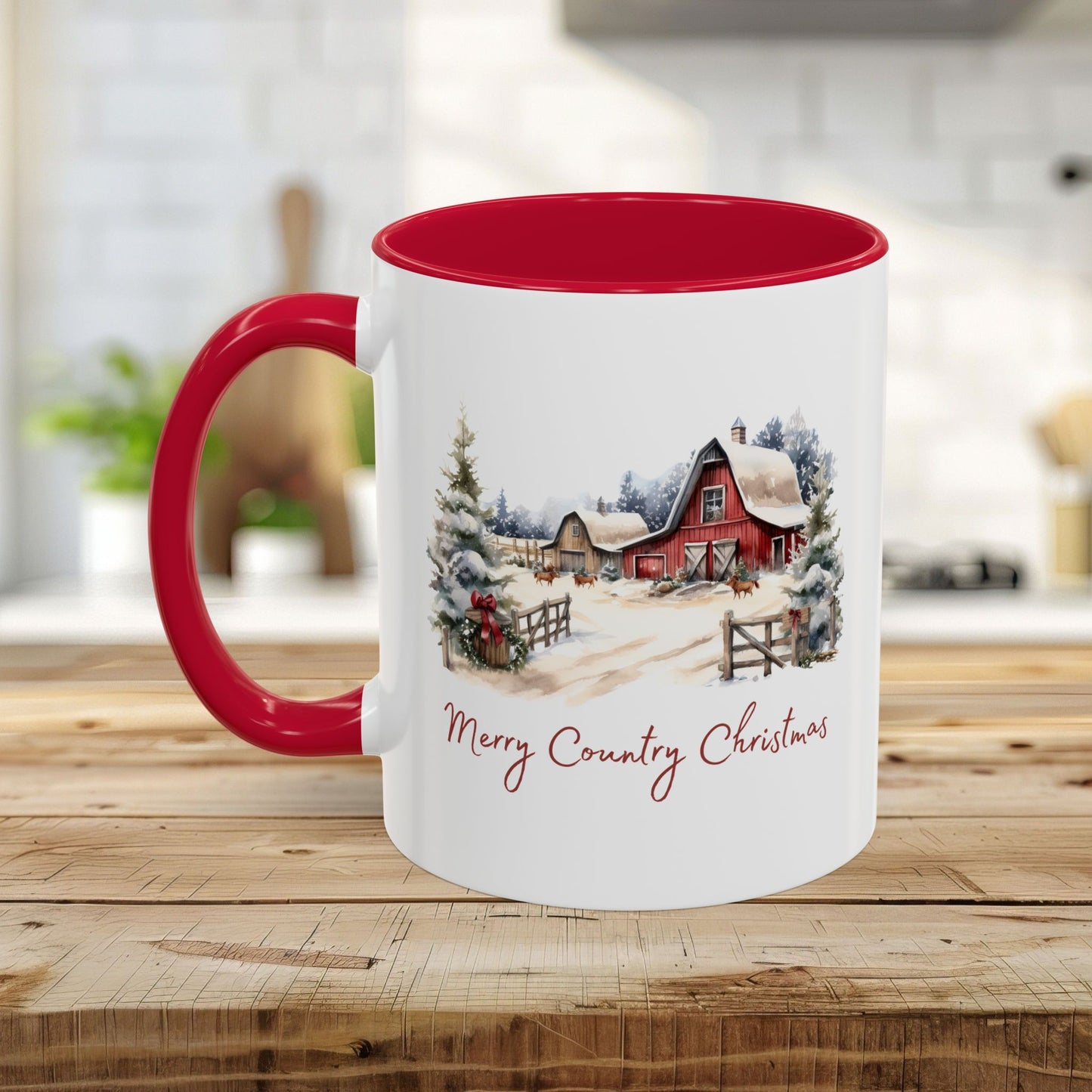 Merry Country Christmas with Red Barn Mug (11/15oz)