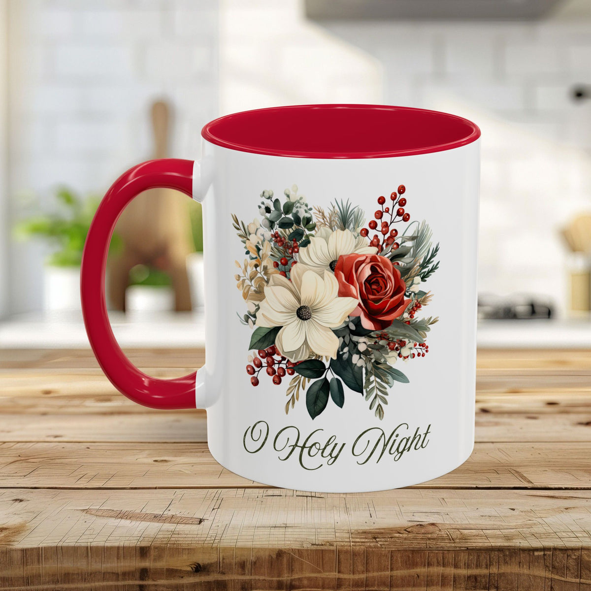 O Holy Night Christmas Floral Mug (11/15oz)