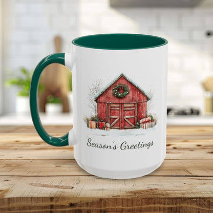 Snowy Christmas Red Barn with Gifts Mug (11/15oz)