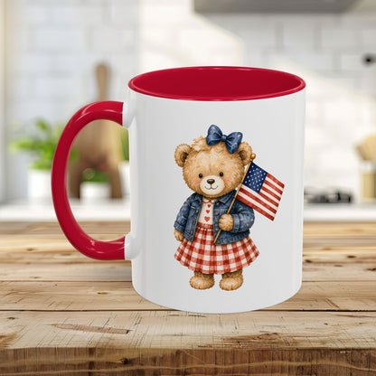 Patriotic Teddy Bear Girl with Gingham Dress (11/15oz)