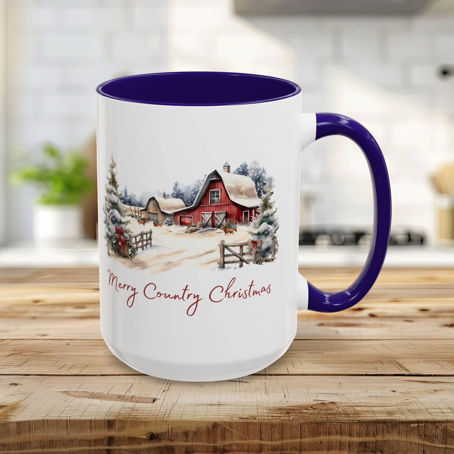 Merry Country Christmas with Red Barn Mug (11/15oz)