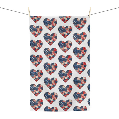 American Flag Faux Patchwork Heart Tea Towel
