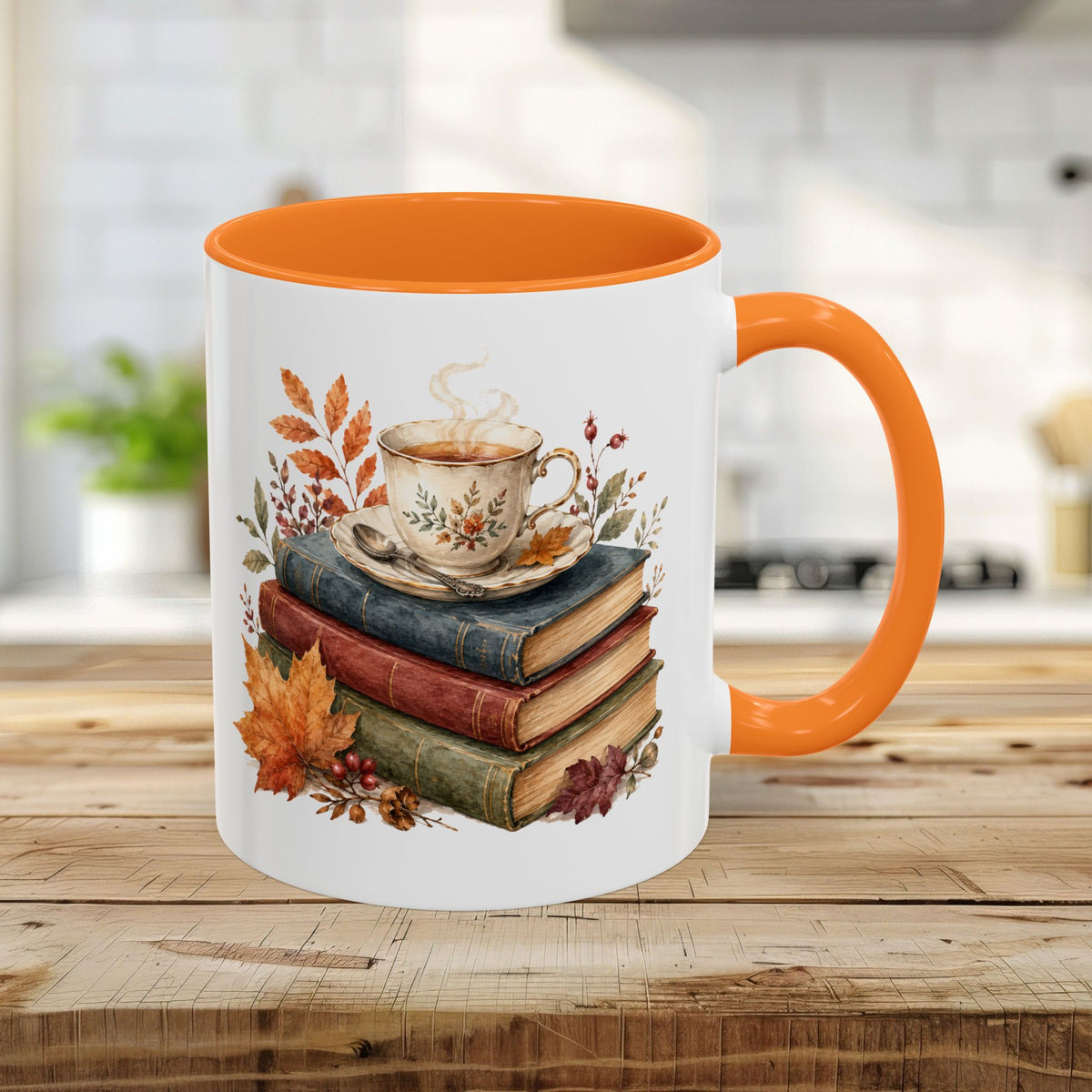 Autumn Cozy Books & Teacup Mug (11/15oz)