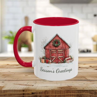 Snowy Christmas Red Barn with Gifts Mug (11/15oz)