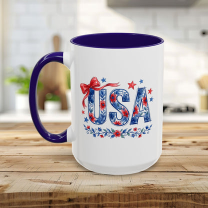 USA Patriotic Floral Bows & Stars Mug (11/15)