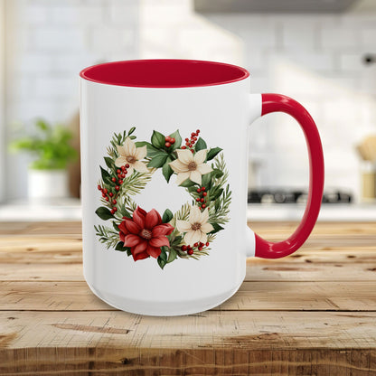 Holiday Poinsettia Wreath Mug (11/15oz)