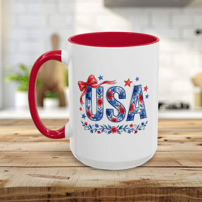 USA Patriotic Floral Bows & Stars Mug (11/15)
