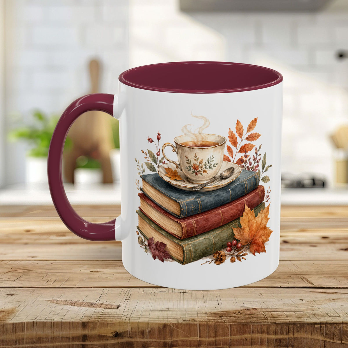 Autumn Cozy Books & Teacup Mug (11/15oz)
