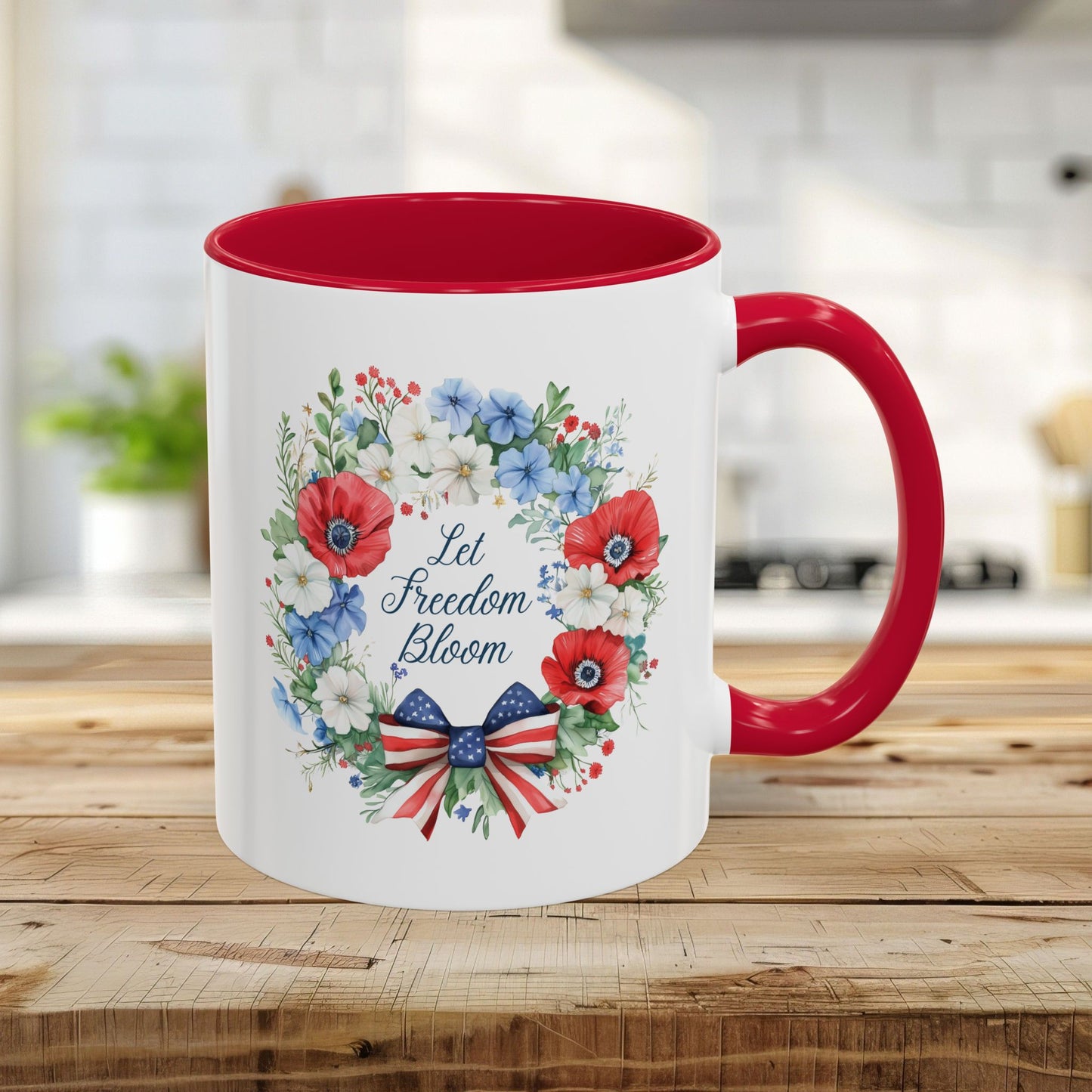 Let Freedom Bloom Patriotic Floral Wreath Mug (11/15oz)