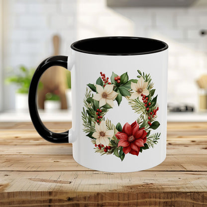 Holiday Poinsettia Wreath Mug (11/15oz)