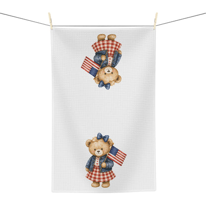 Patriotic Teddy Bear with Gingham Dress Tea Towel