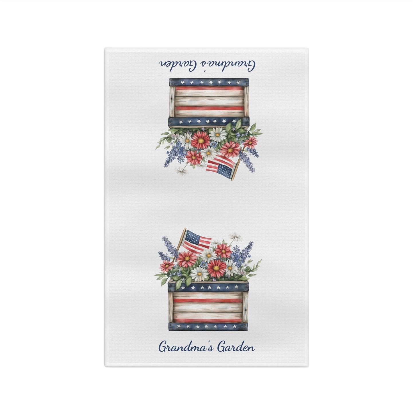 Patriotic Garden Box with Daisies Tea Towel - Personalize