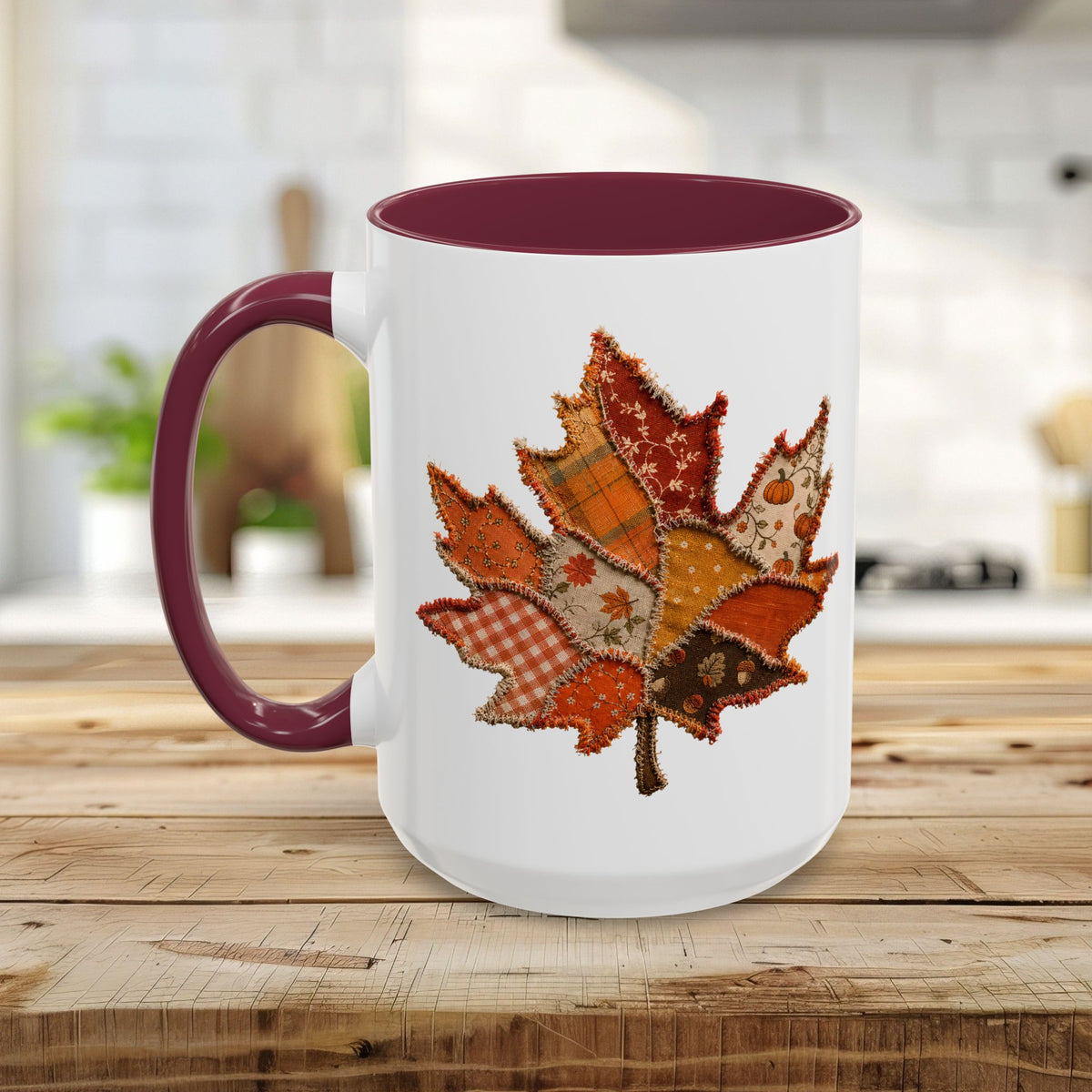 Faux Patchwork Autumn Leaf Mug (11/15oz)