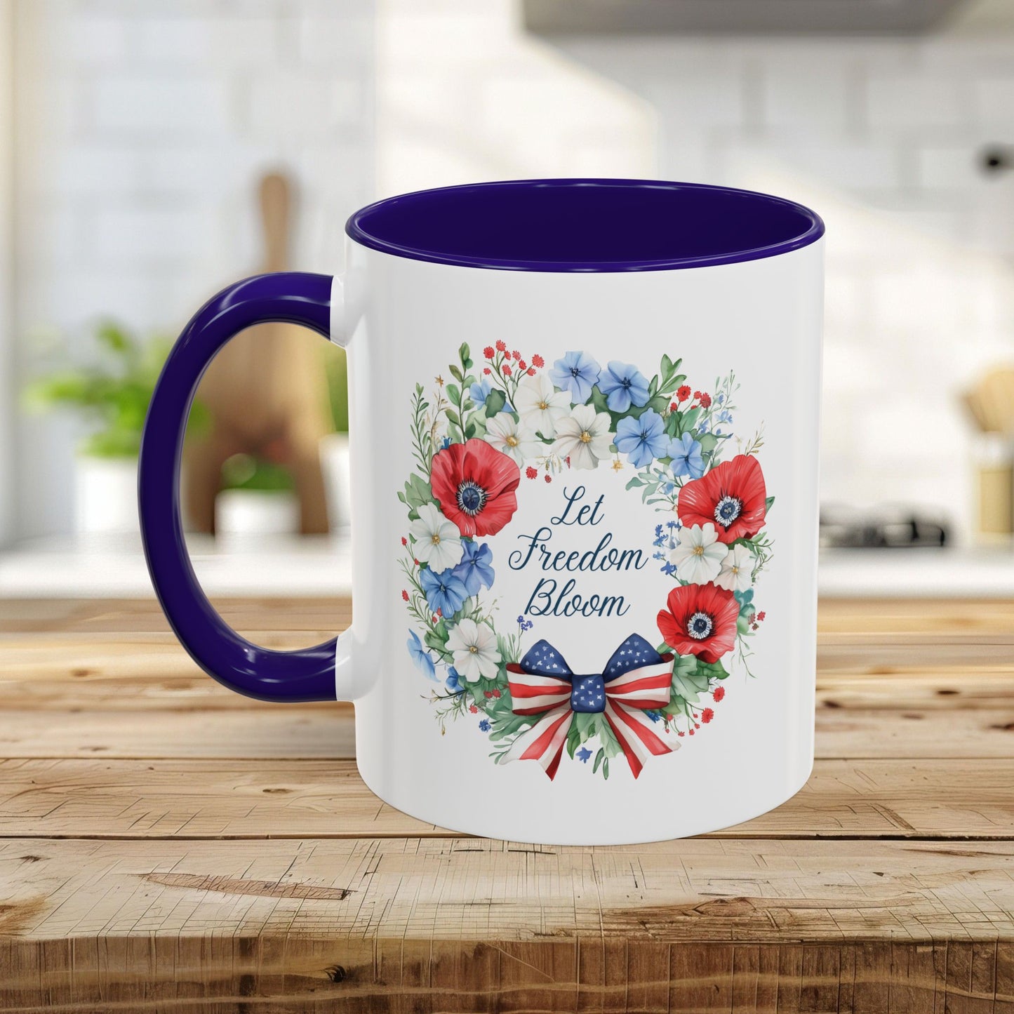 Let Freedom Bloom Patriotic Floral Wreath Mug (11/15oz)