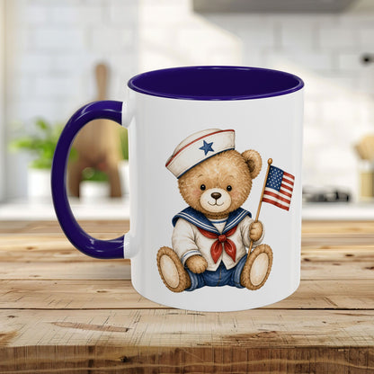 Patriotic Teddy Bear Sailor with Flag Mug (11/15oz)
