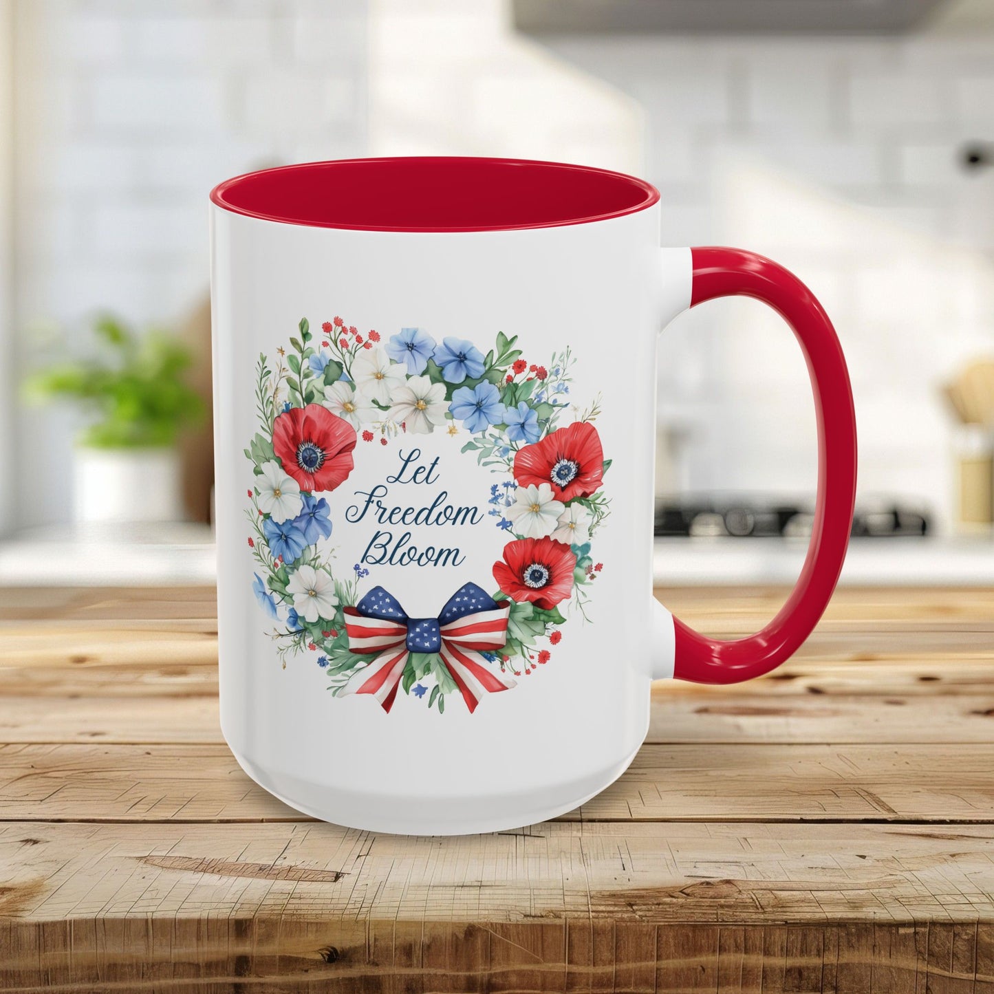 Let Freedom Bloom Patriotic Floral Wreath Mug (11/15oz)