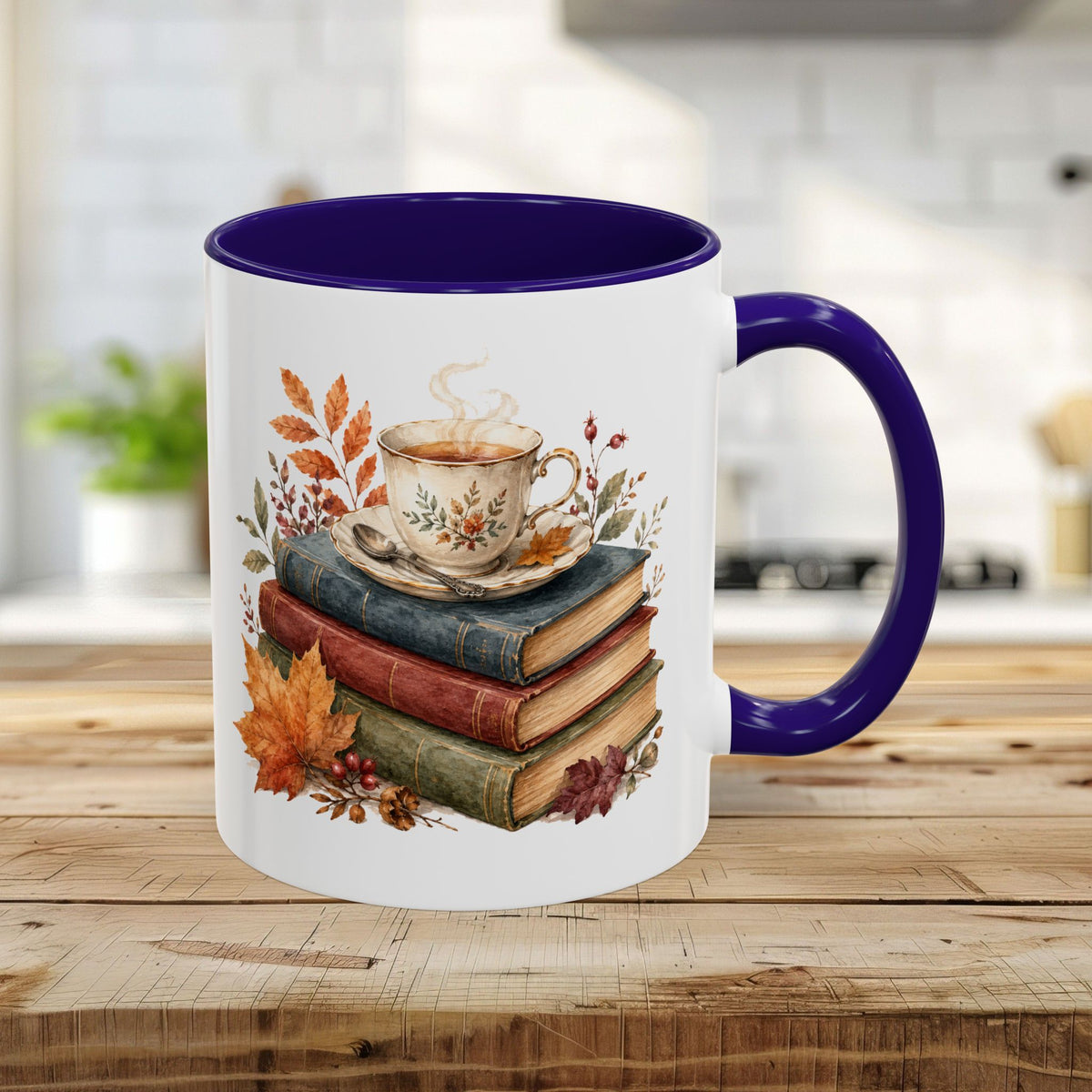 Autumn Cozy Books & Teacup Mug (11/15oz)