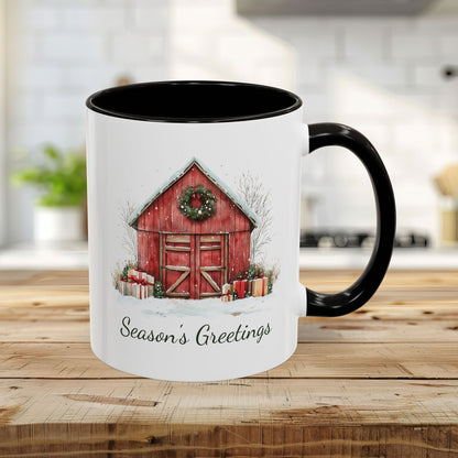 Snowy Christmas Red Barn with Gifts Mug (11/15oz)