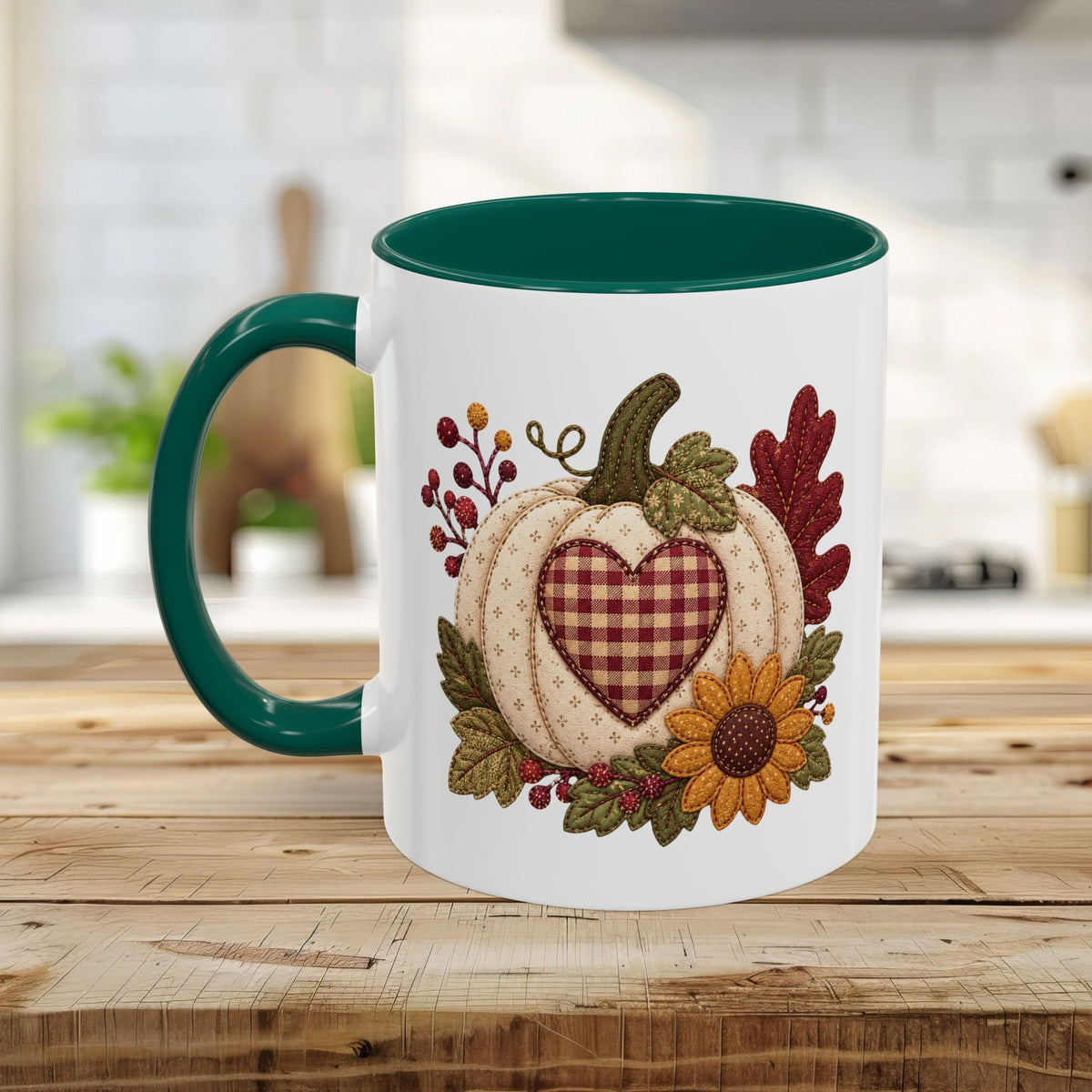 Faux Patchwork Pumpkin Heart Mug (11/15oz)