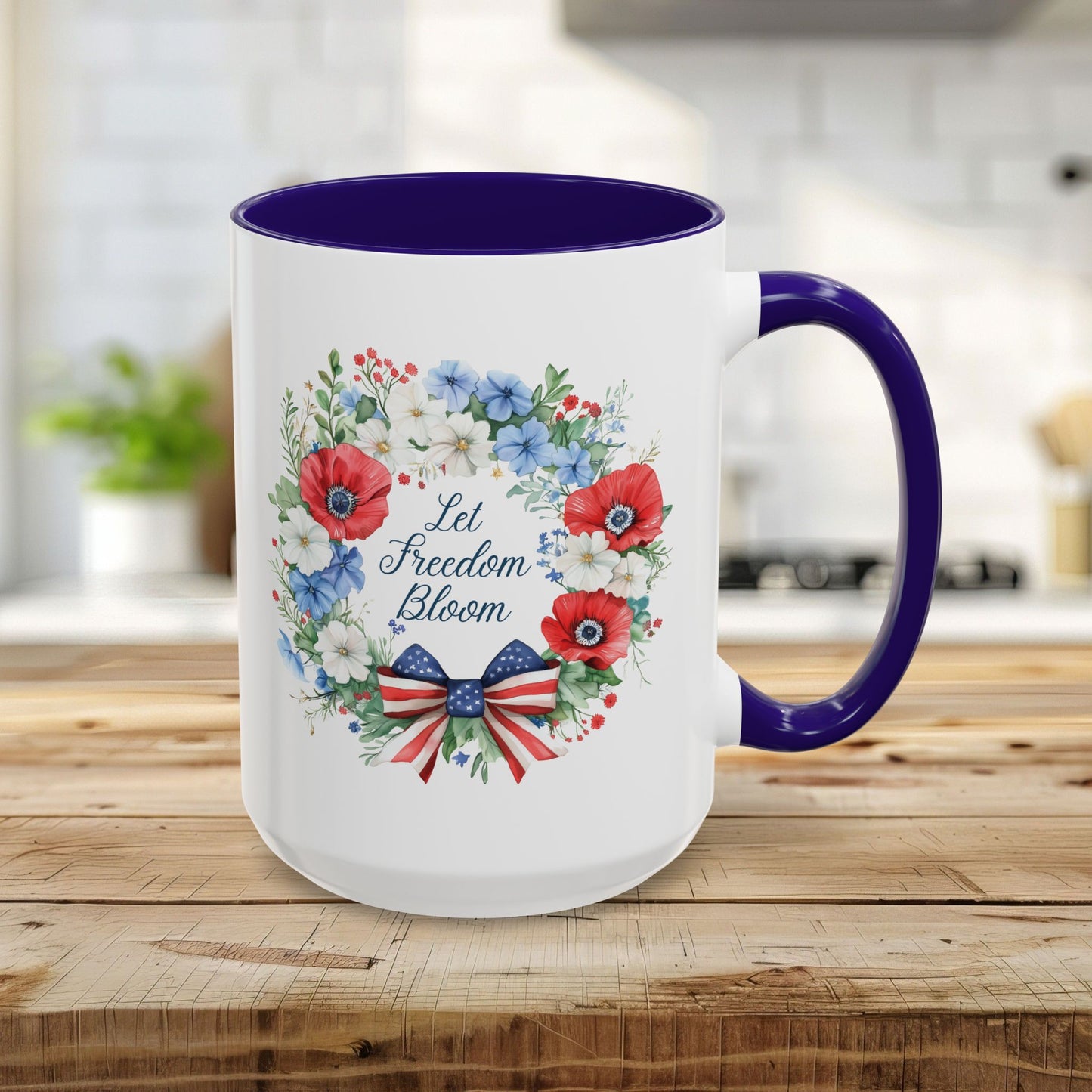 Let Freedom Bloom Patriotic Floral Wreath Mug (11/15oz)
