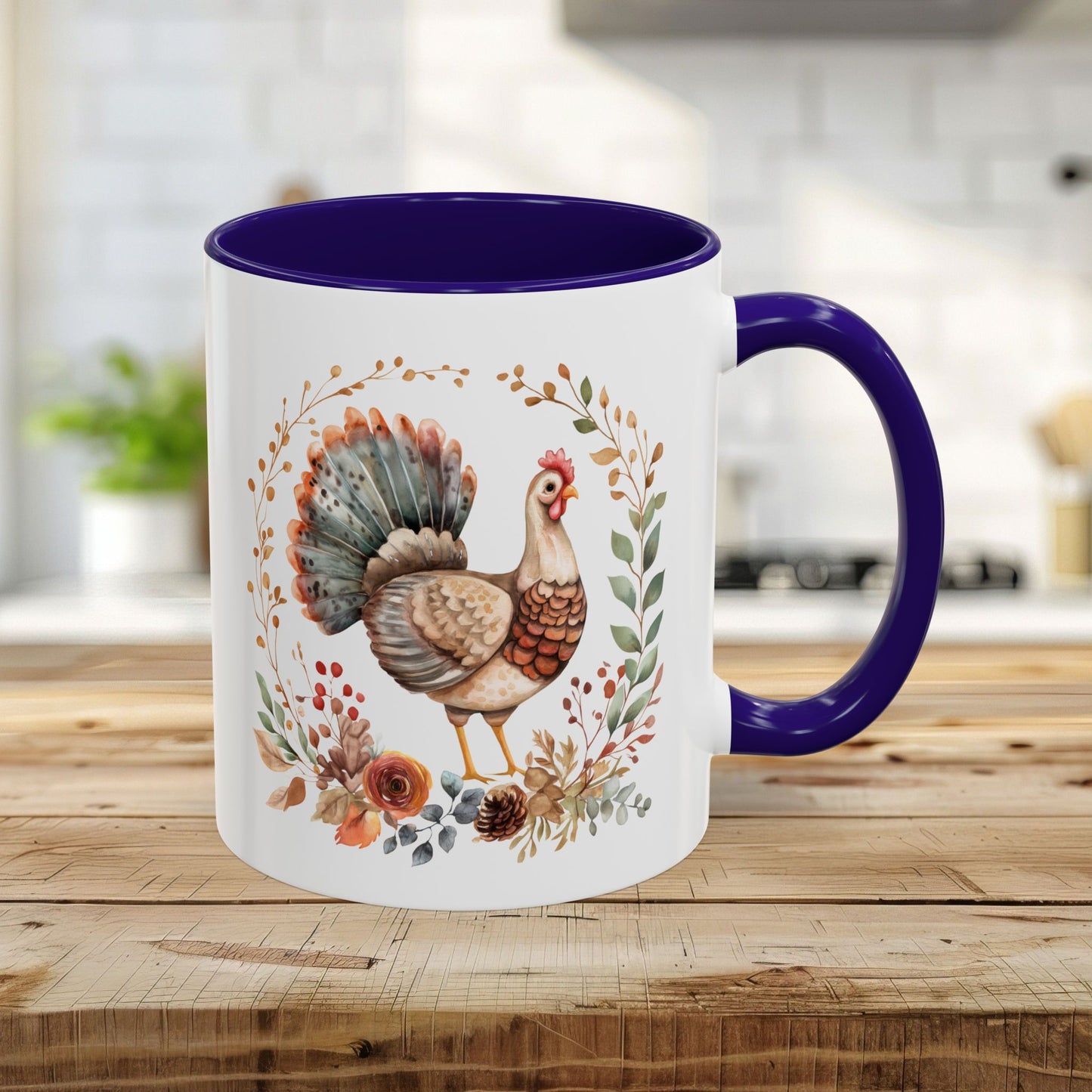 Thanksgiving Turkey Floral Wreath Mug (11/15oz)