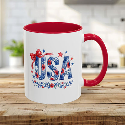 USA Patriotic Floral Bows & Stars Mug (11/15)