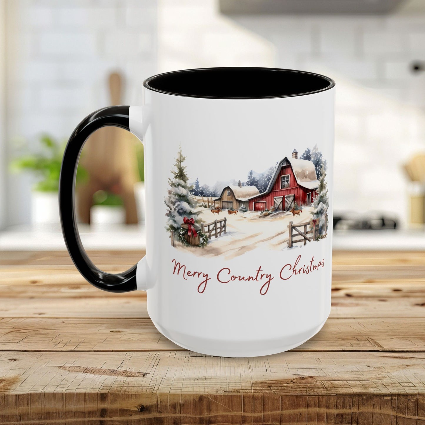 Merry Country Christmas with Red Barn Mug (11/15oz)