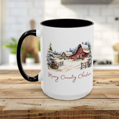 Merry Country Christmas with Red Barn Mug (11/15oz)