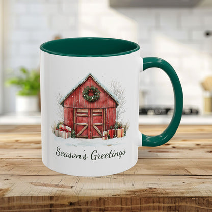 Snowy Christmas Red Barn with Gifts Mug (11/15oz)