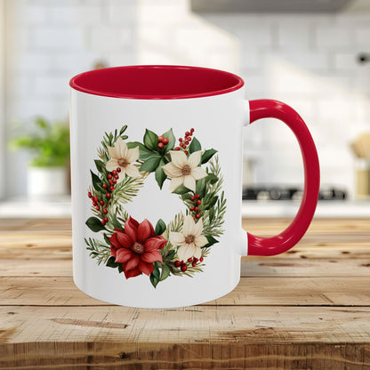 Holiday Poinsettia Wreath Mug (11/15oz)