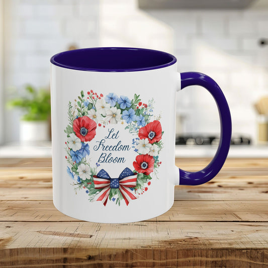 Let Freedom Bloom Patriotic Floral Wreath Mug (11/15oz)
