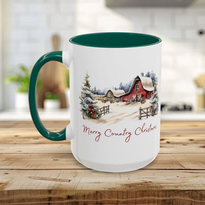 Merry Country Christmas with Red Barn Mug (11/15oz)