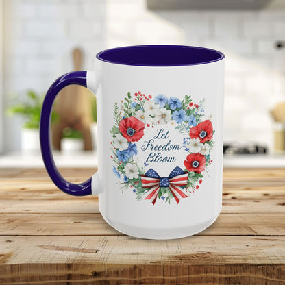 Let Freedom Bloom Patriotic Floral Wreath Mug (11/15oz)