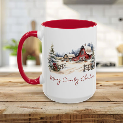 Merry Country Christmas with Red Barn Mug (11/15oz)