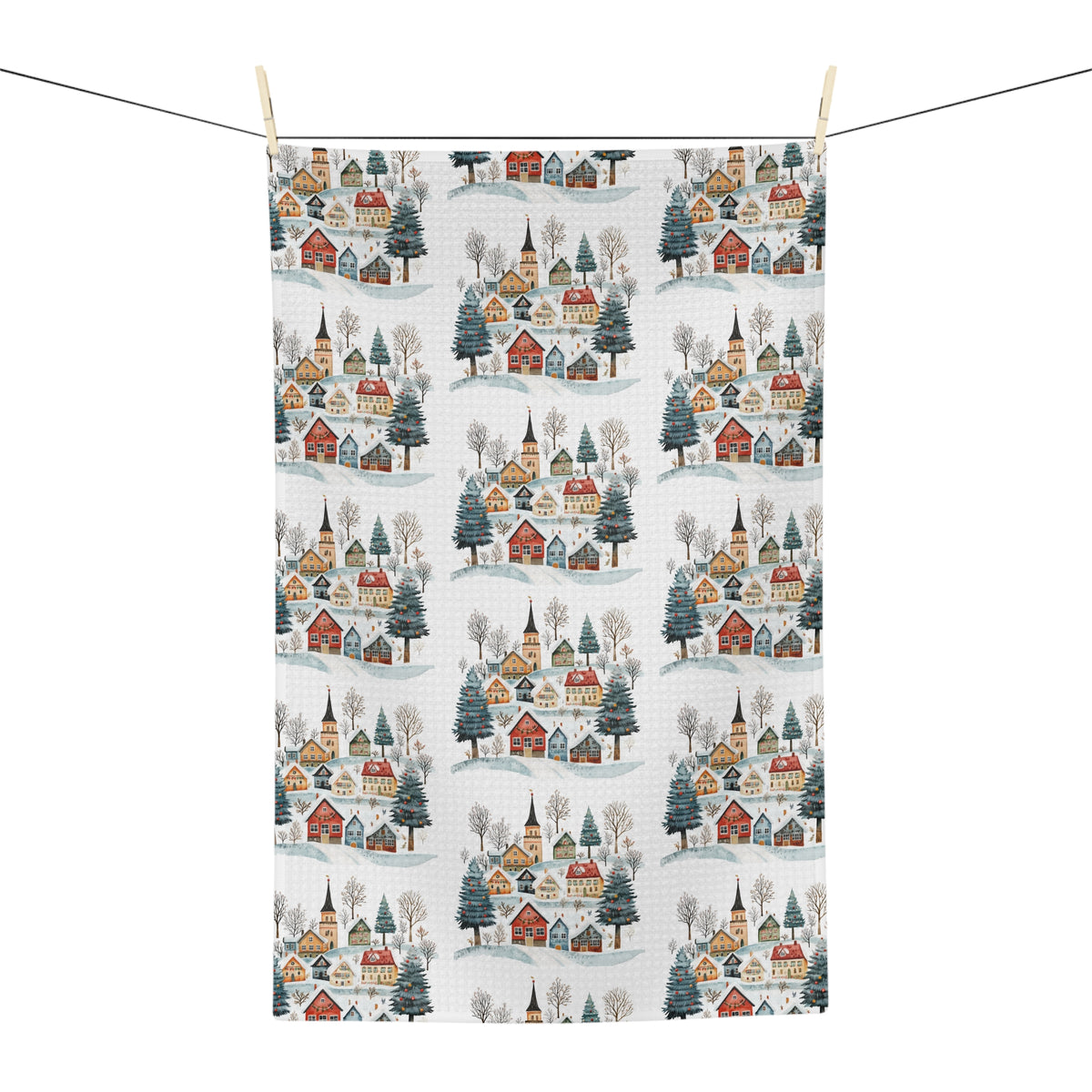 Nordic Winter Village Tea Towel