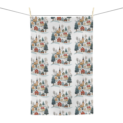 Nordic Winter Village Tea Towel